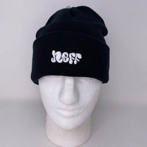 NWT Neff Beanie Winter Hat Snowboard‎ Skate Black Bubble Letters Embroidered - Picture 1 of 7